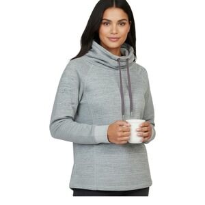 Active Cozy Cowl Neck Sweatshirt Pullover Heathered Mint Green Drawstring L